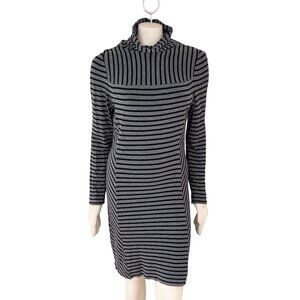 TORY BURCH Contrasting Stripe Long Sleeve Turtleneck Dress in Gray Black SZ M